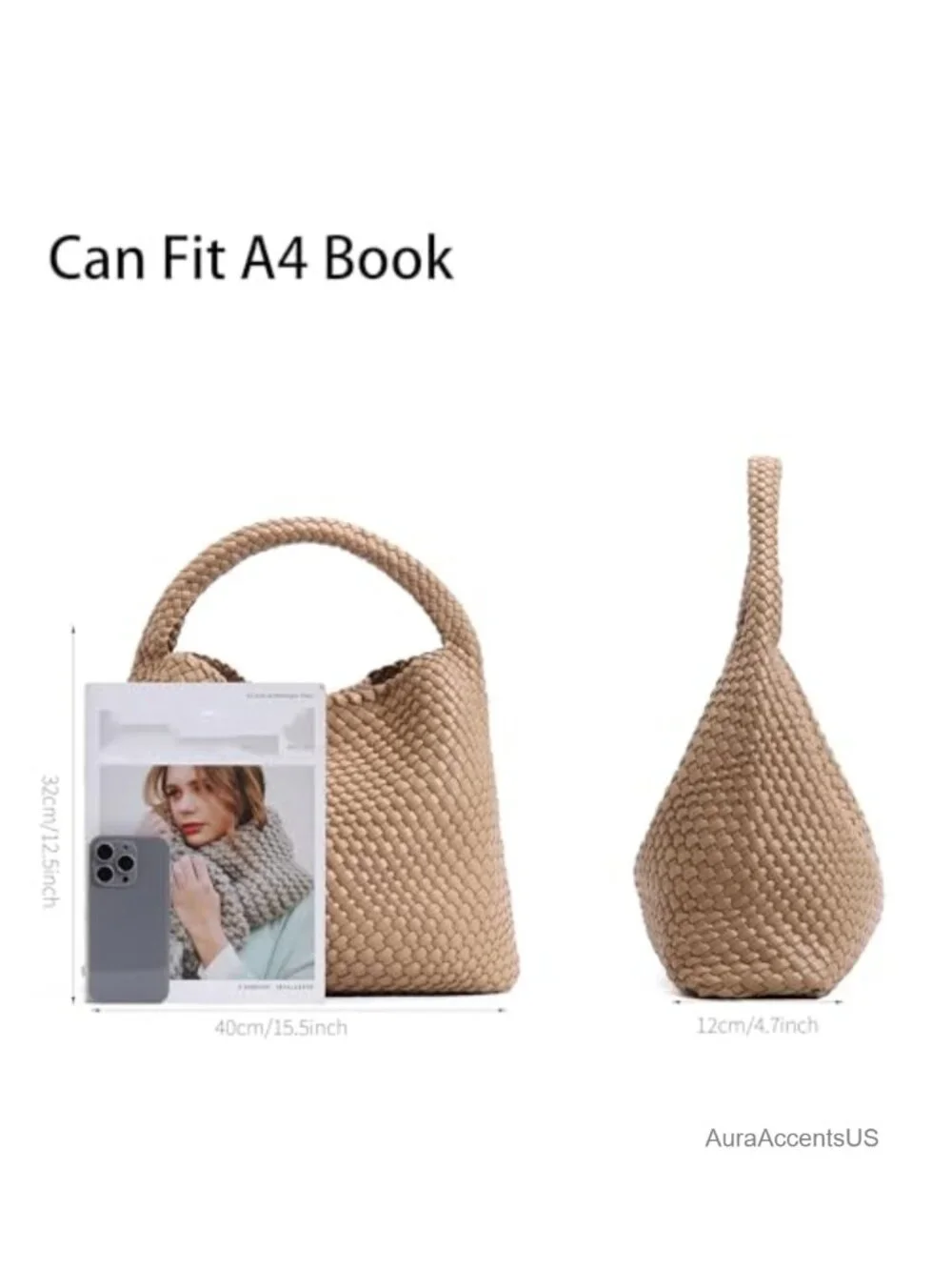 Woven Tote Bag with Vegan Leather Shoulder Hobo Handbag Large Capacity Purse